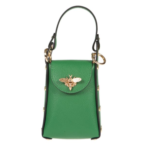 DE-303GREEN (1) - Δερμάτινο τσαντάκι χιαστί για κινητό