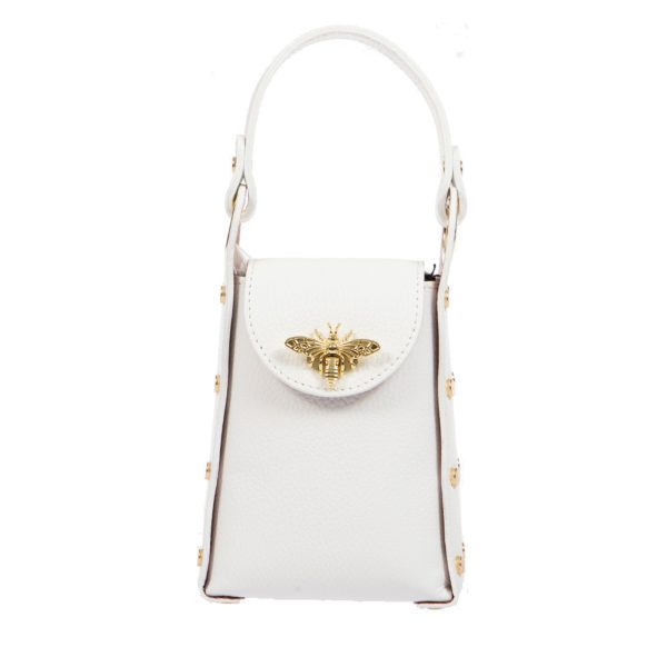 DE-303WHITE (1) - Δερμάτινο τσαντάκι χιαστί για κινητό