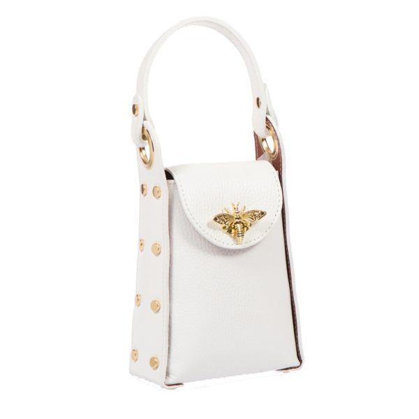 DE-303WHITE (2) - Δερμάτινο τσαντάκι χιαστί για κινητό