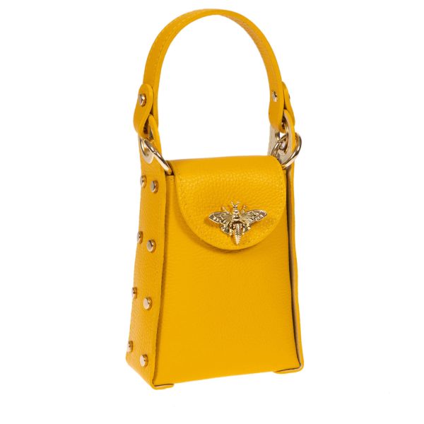 DE-303YELLOW (2) - Δερμάτινο τσαντάκι χιαστί για κινητό