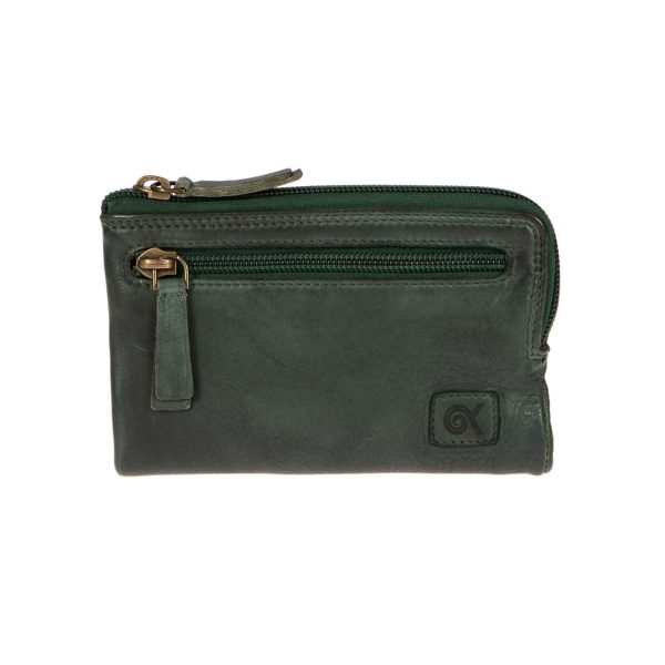 WS-91582GREEN (1) - Δερμάτινο γυναικείο πορτοφόλι πλυμένο